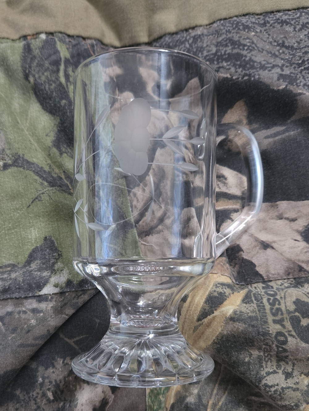Princess House Clear Etched Glass Mug with Heritage Pattern